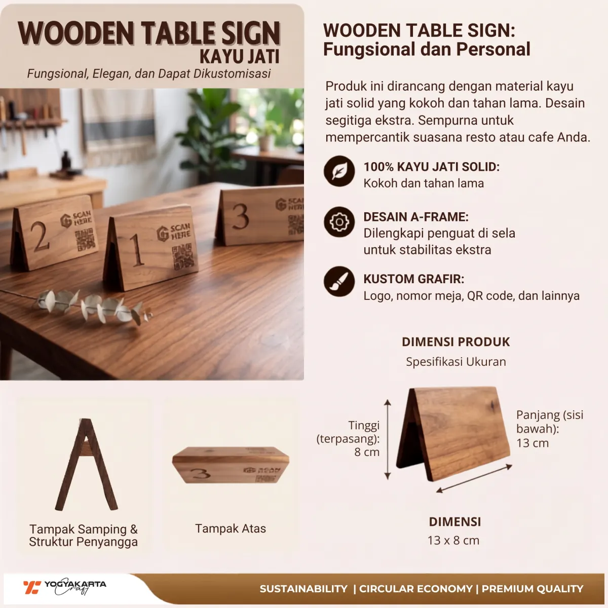Teak Wood Table Sign: Functional, Elegant, & Customizable